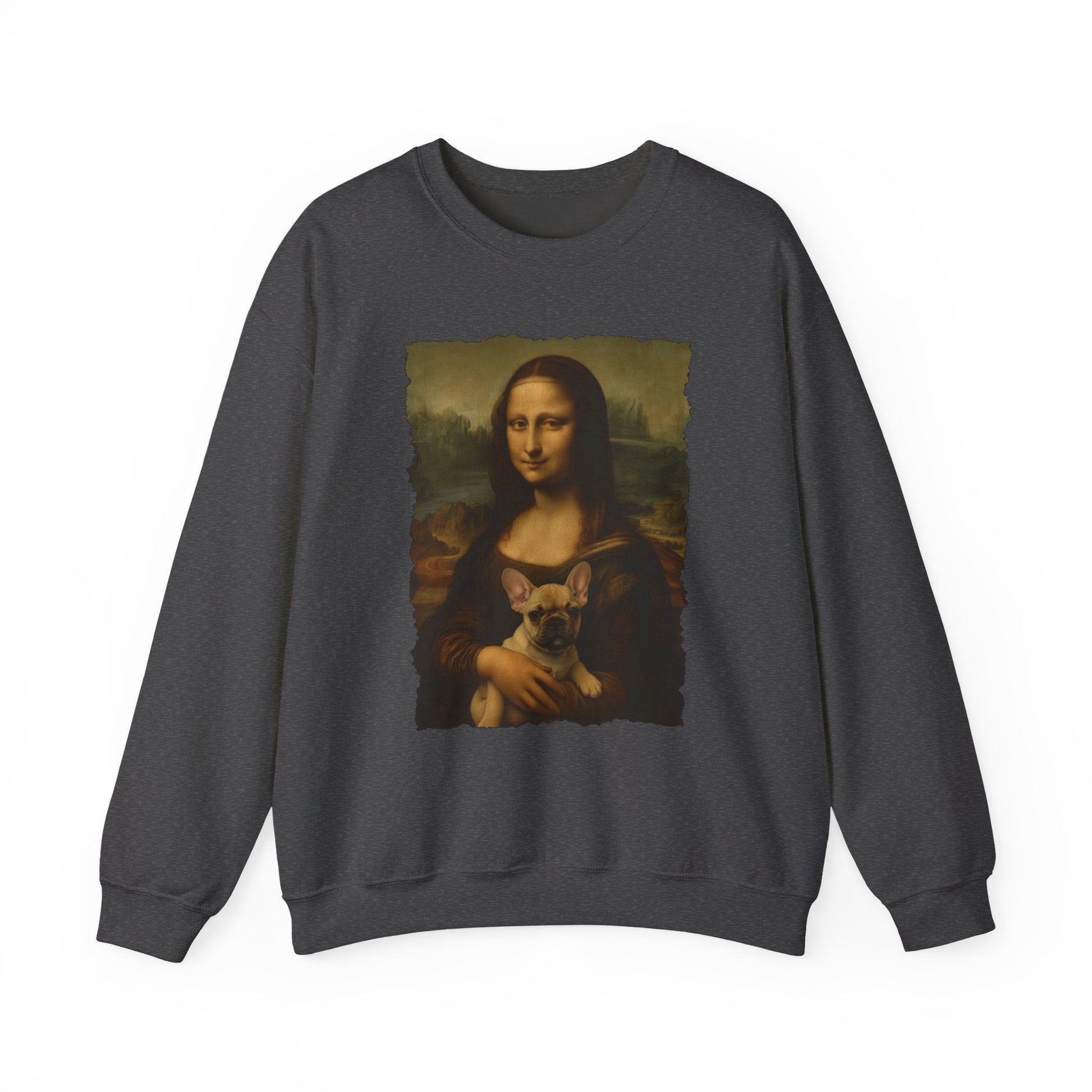 French Bulldog Mona Lisa Crewneck Sweatshirt Dark Heather