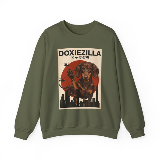 Dachshund Doxiezilla Chocolate Crewneck Sweatshirt Military Green