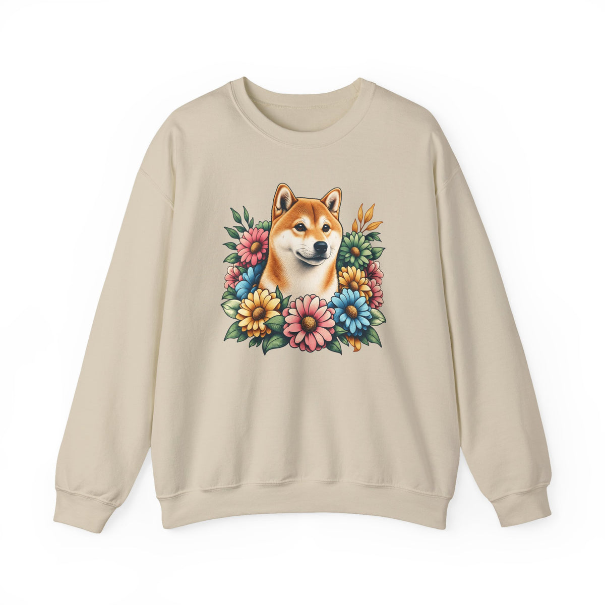 Shiba Inu Flower Wreath Crewneck Sweatshirt