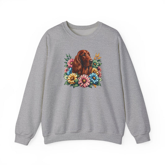 Irish Setter Flower Wreath Crewneck Sweatshirt Sport Grey