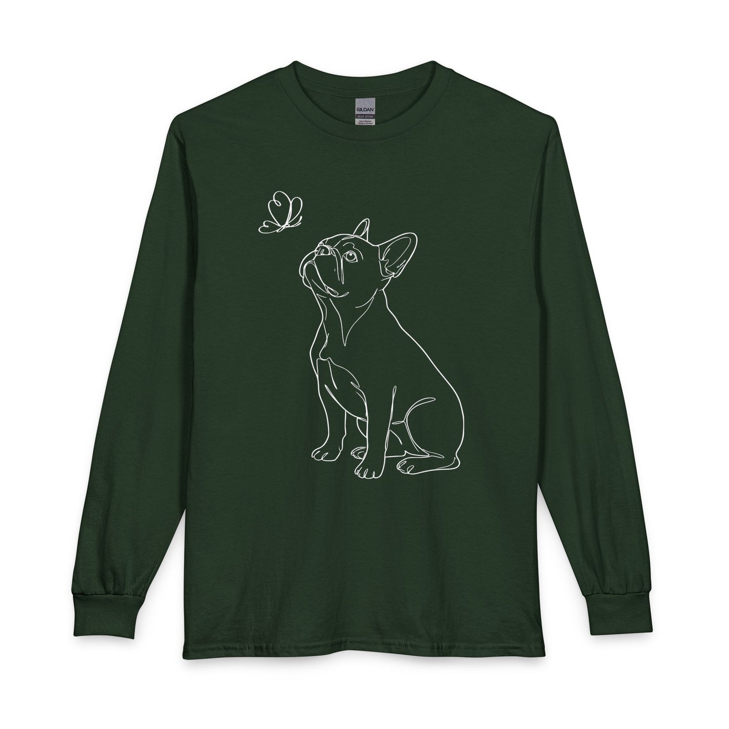 French Bulldog Line Art Long Sleeve Forest Green