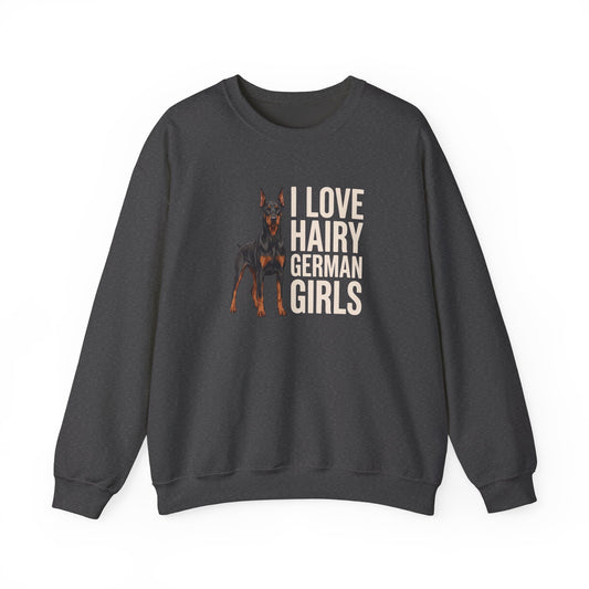 Doberman Hairy Girls Crewneck Sweatshirt