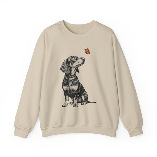 Dachshund Butterfly Crewneck Sweatshirt Sand