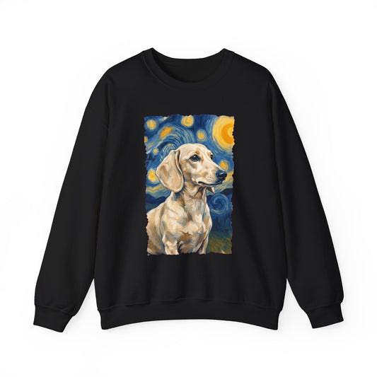 Dachshund Van Gogh Cream Crewneck Sweatshirt Black