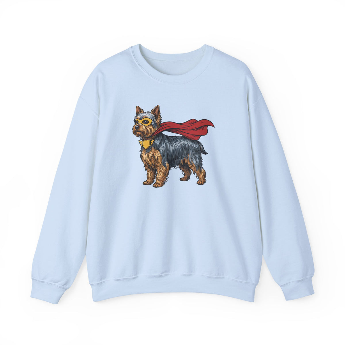 Yorkshire Terrier Superhero Crewneck Sweatshirt Light Blue