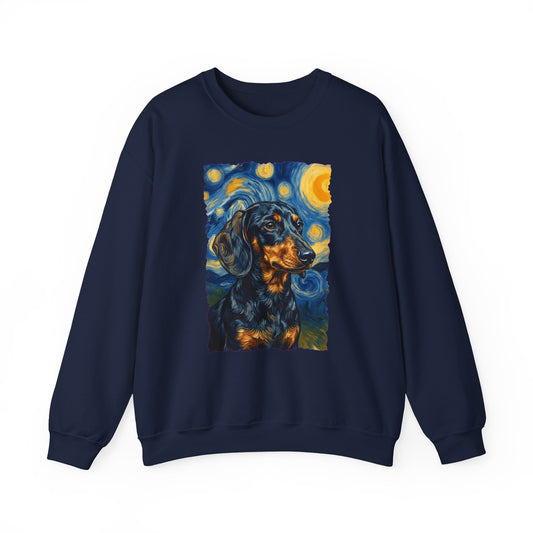Dachshund Van Gogh Black and Tan Crewneck Sweatshirt Navy