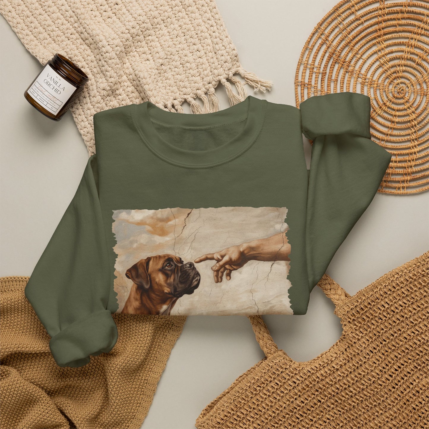 God Creates Fawn Boxer Crewneck Sweatshirt