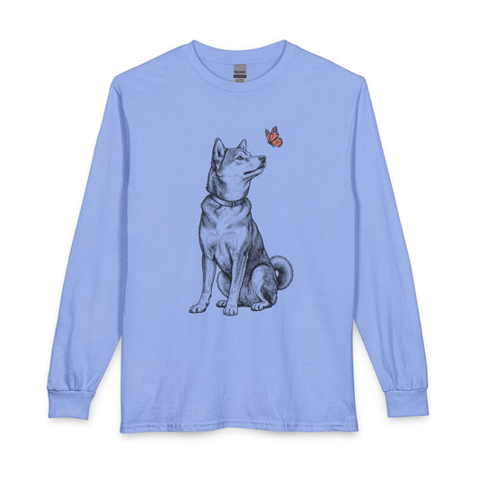 Shiba Inu Butterfly Long Sleeve Carolina Blue