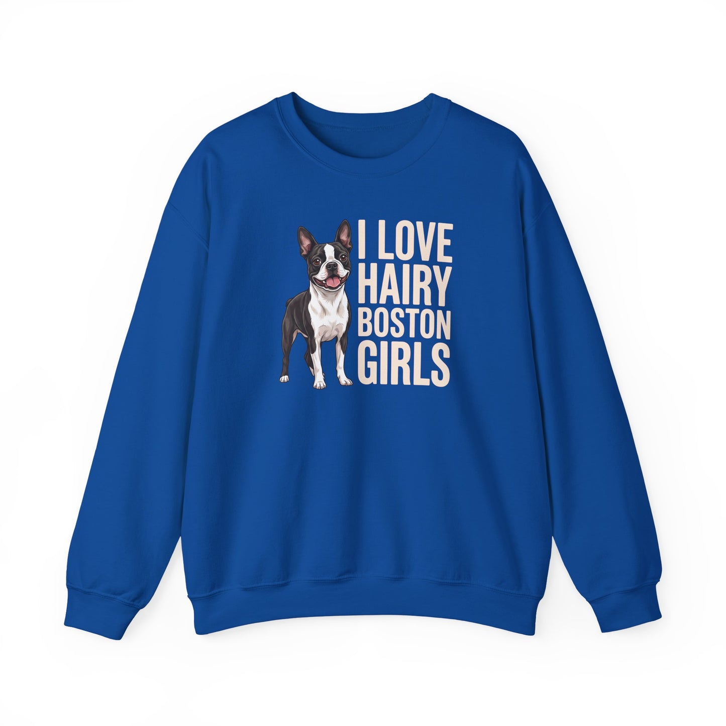 Boston Terrier Hairy Girls Crewneck Sweatshirt