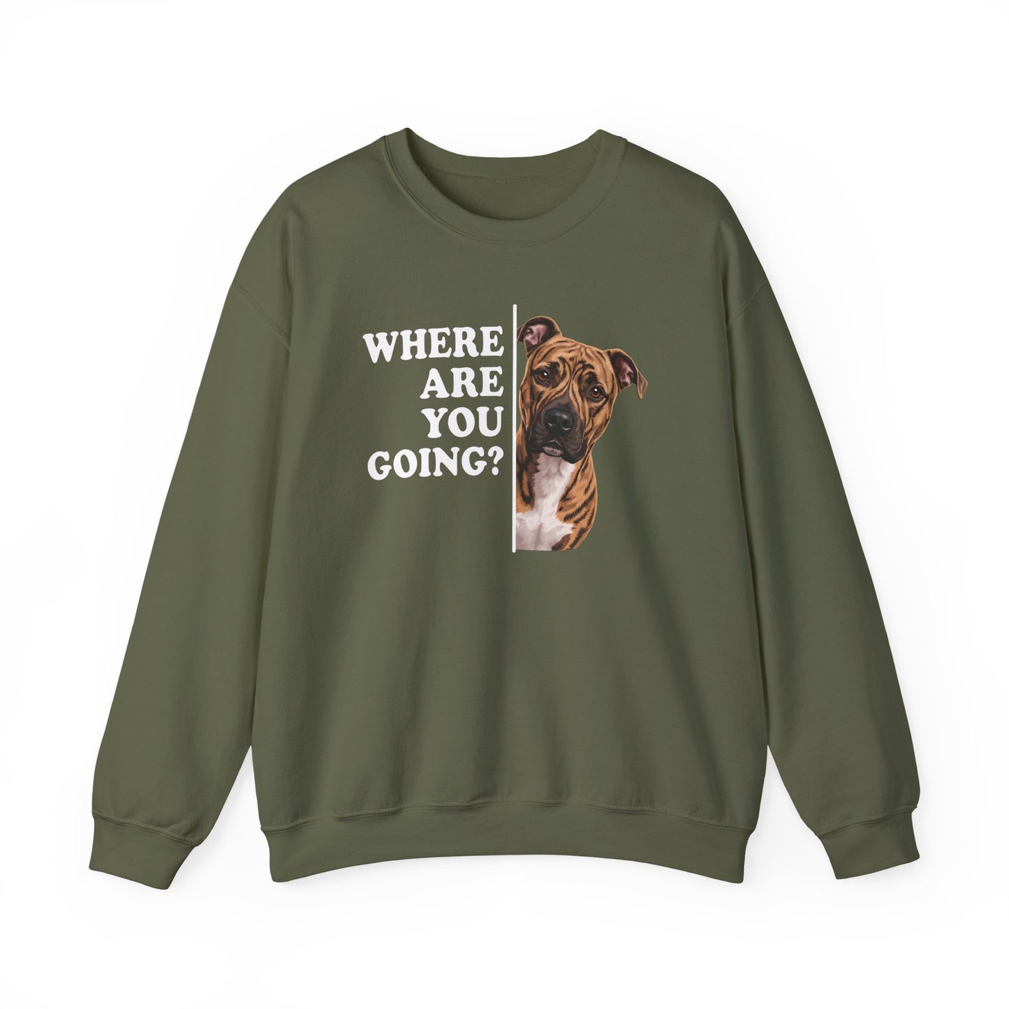 Pitbull Brindle Where Are You Going Crewneck Sweatshirt