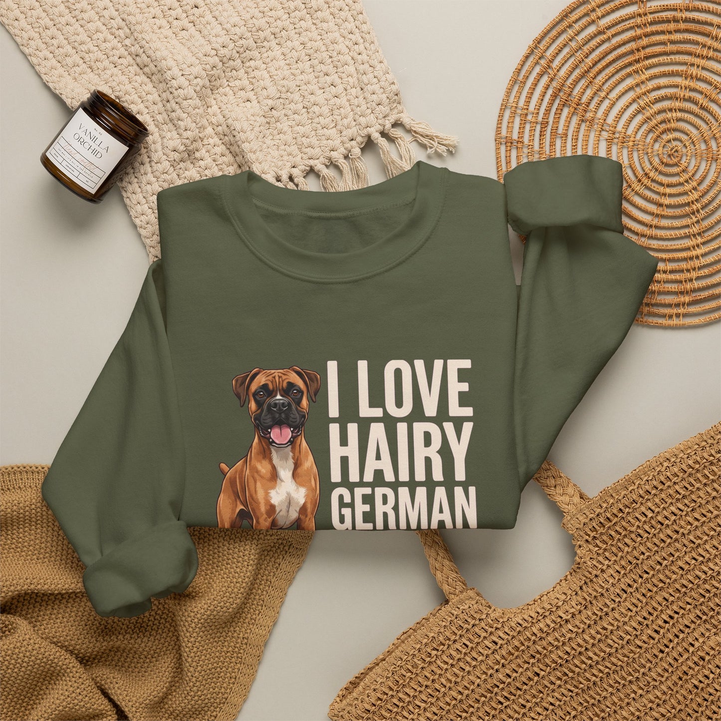 Fawn Boxer Hairy German Girl Crewneck Sweatshirt