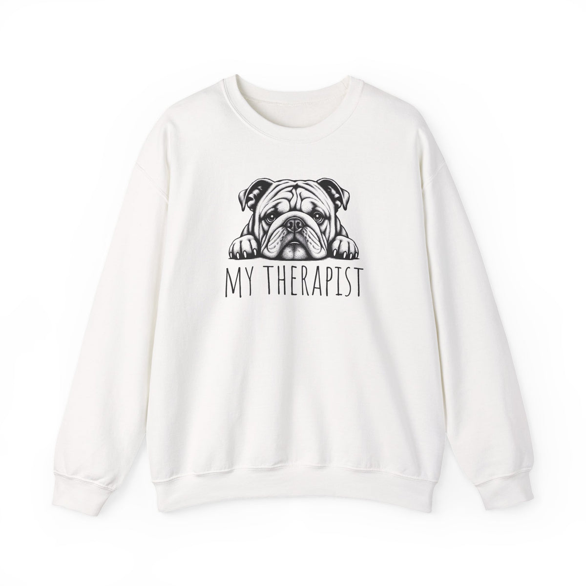 English Bulldog My Therapist Crewneck Sweatshirt White