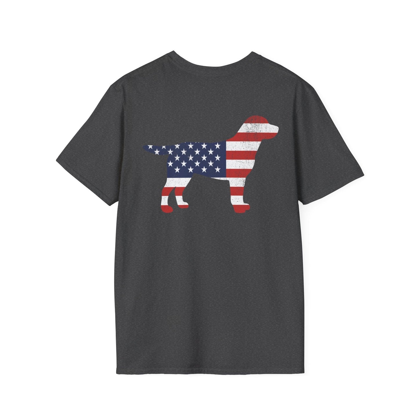 Back Print Labrador USA Flag Silhouette T-Shirt Dark Heather