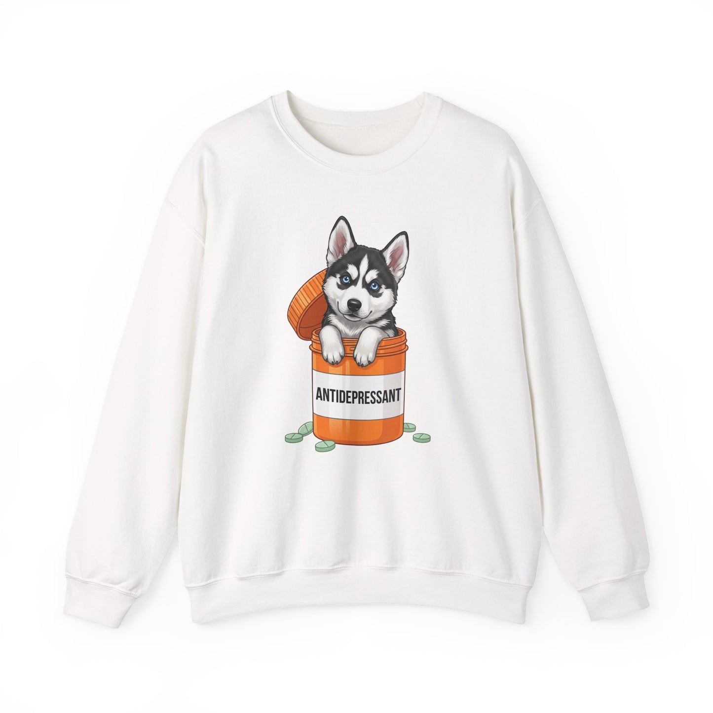 Husky Antidepressant Crewneck Sweatshirt White