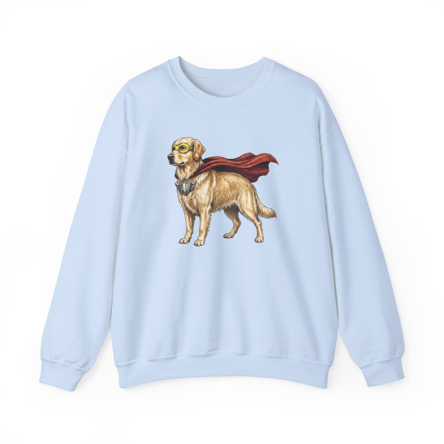 Golden Retriever Superhero Crewneck Sweatshirt Light Blue