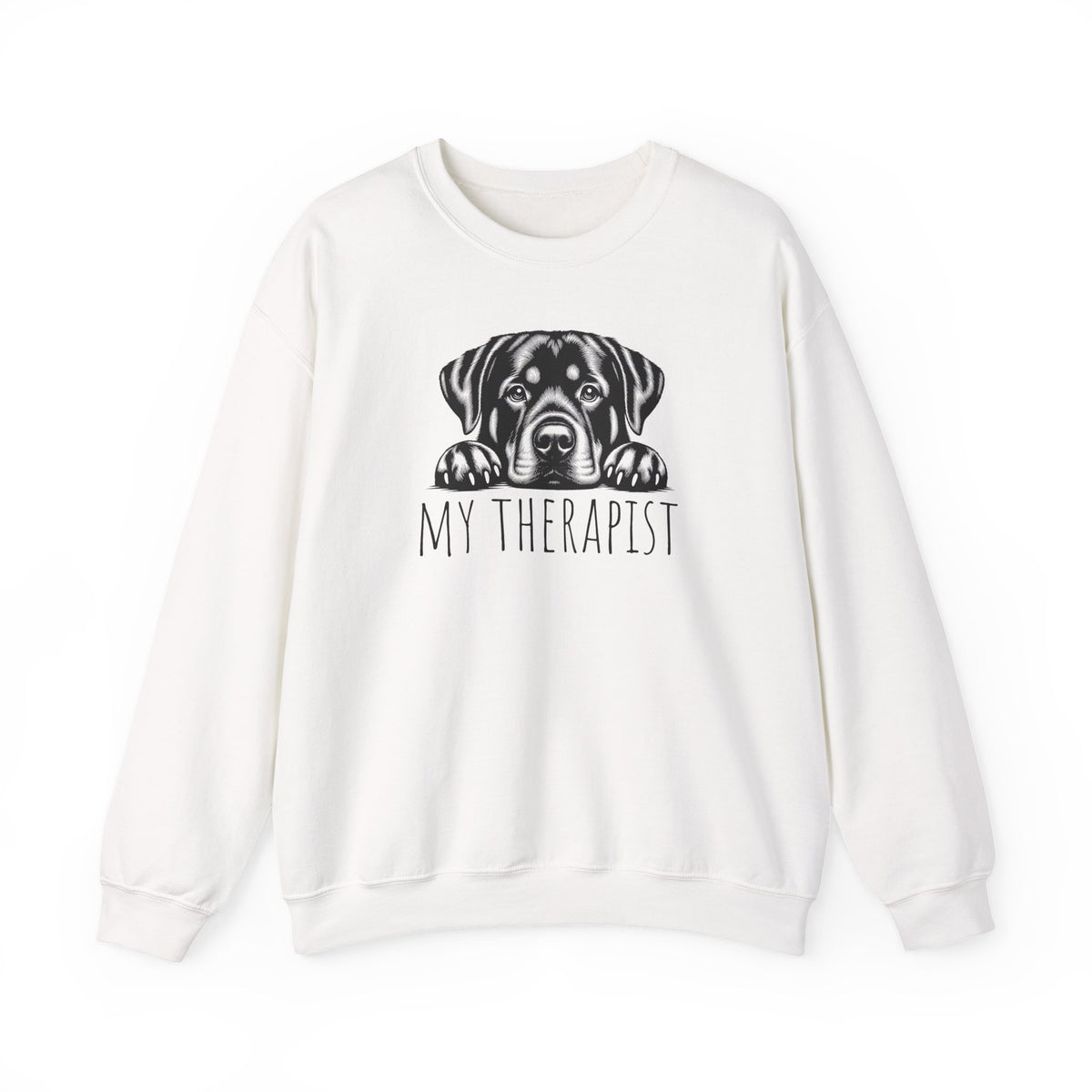 Rottweiler My Therapist Crewneck Sweatshirt White