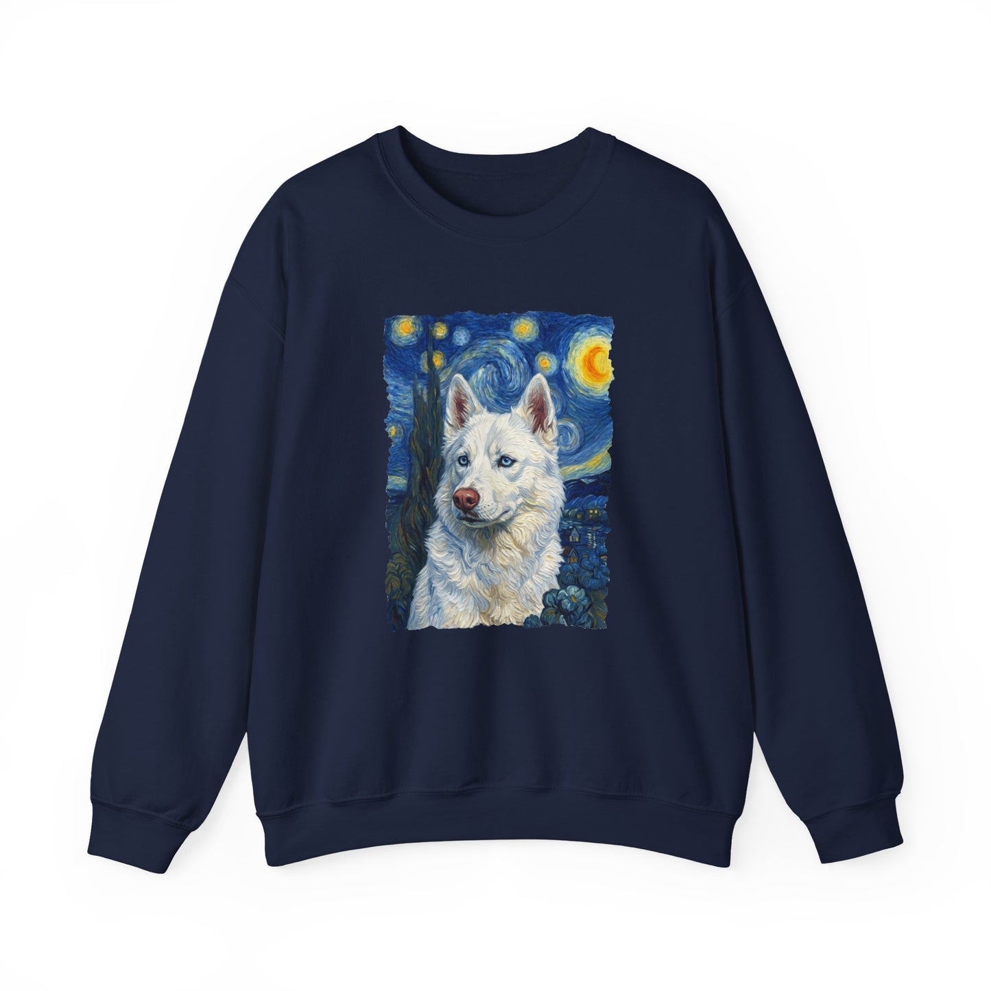 White Husky Van Gogh Crewneck Sweatshirt Navy