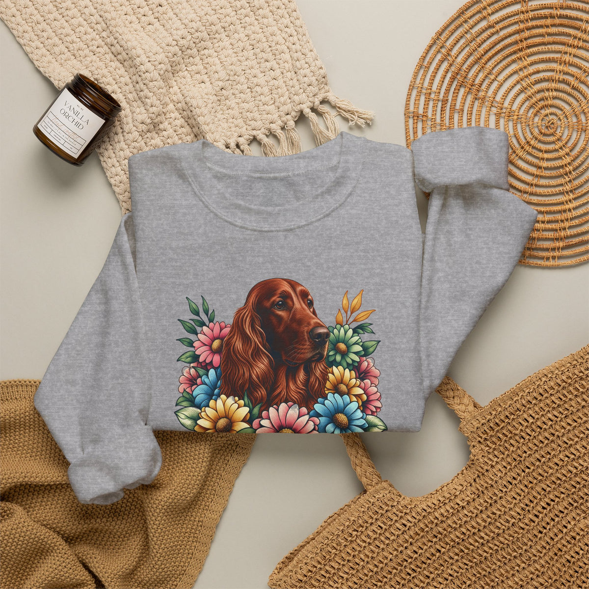 Irish Setter Flower Wreath Crewneck Sweatshirt