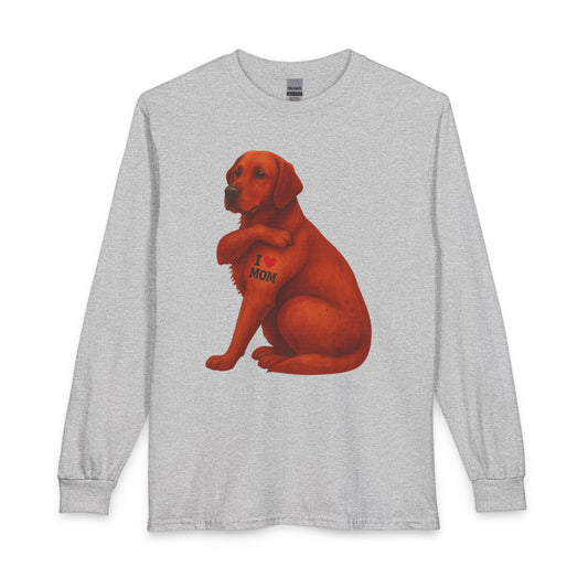 Fox Red Labrador I Love Mom Long Sleeve Sport Grey