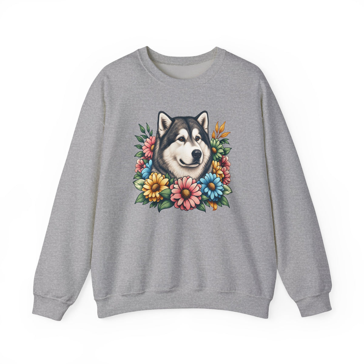 Alaskan Malamute Flower Wreath Crewneck Sweatshirt