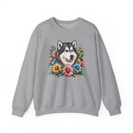 Alaskan Malamute Flower Wreath Crewneck Sweatshirt Sport Grey