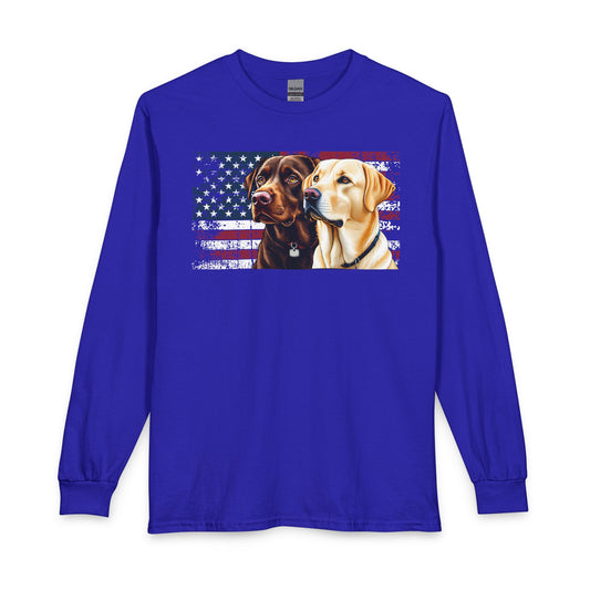 Chocolate & Yellow Lab USA Flag Long Sleeve Royal