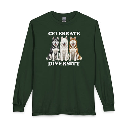 Siberian Huskies Celebrate Diversity Long Sleeve Forest Green