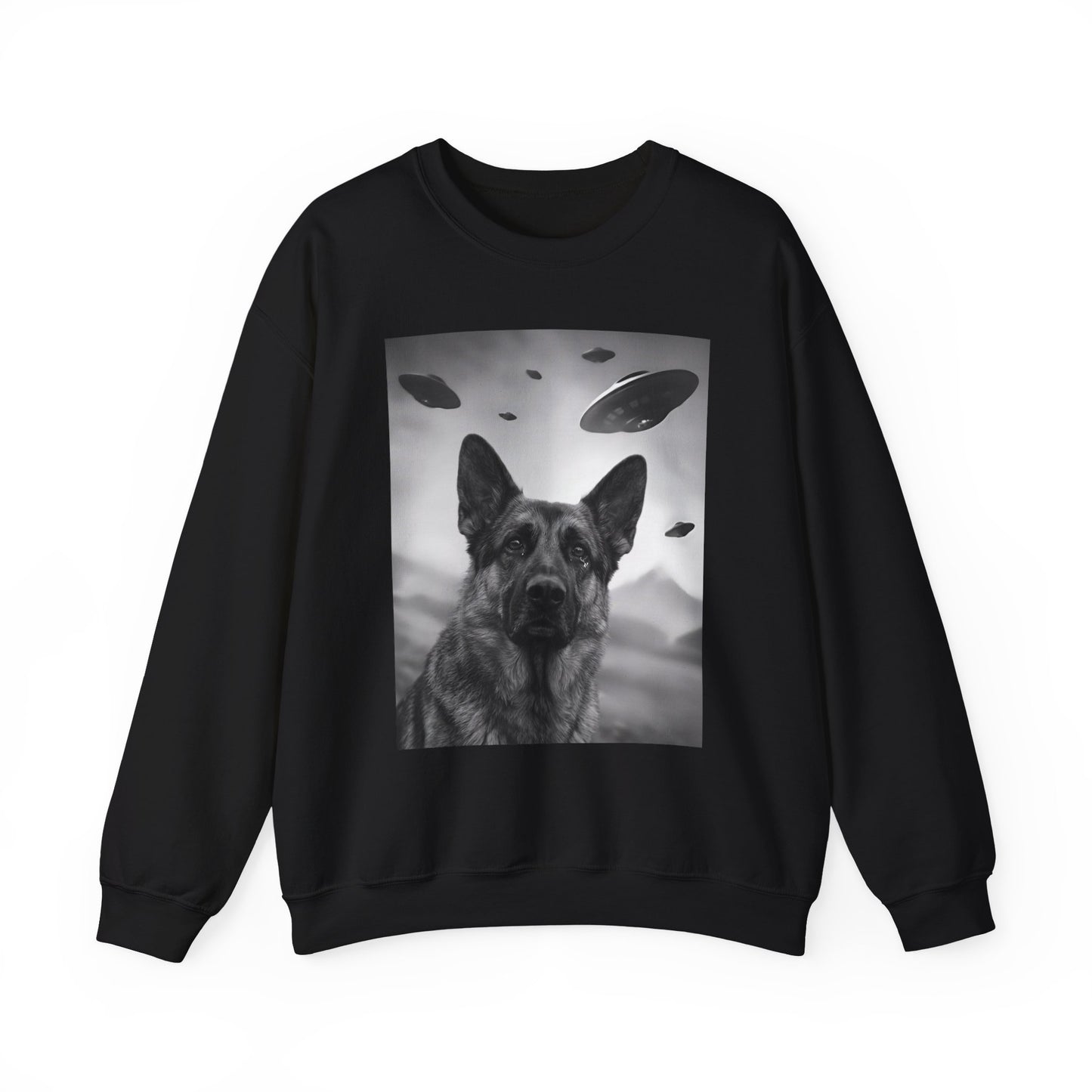 German Shepherd UFO Crewneck Sweatshirt Black