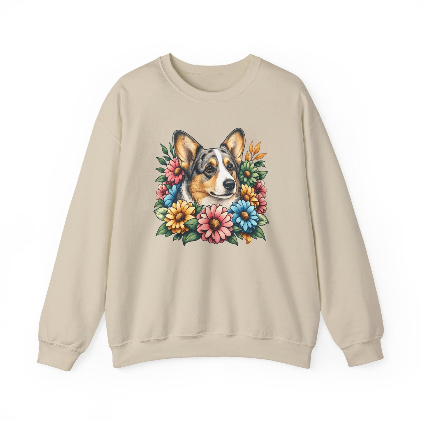 Cardigan Welsh Corgi Blue Merle Flowers Crewneck Sweatshirt