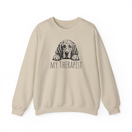 English Setter My Therapist Crewneck Sweatshirt Sand