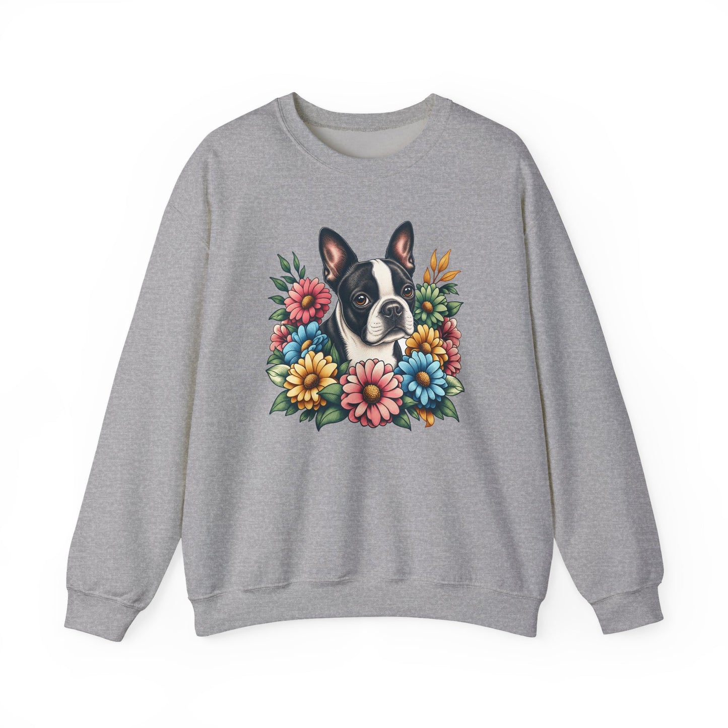 Boston Terrier Flower Wreath Crewneck Sweatshirt