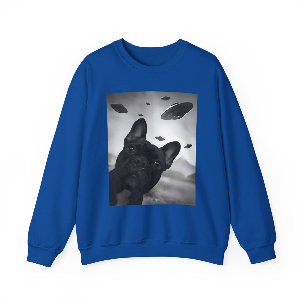 French Bulldog UFO Selfie Crewneck Sweatshirt Royal