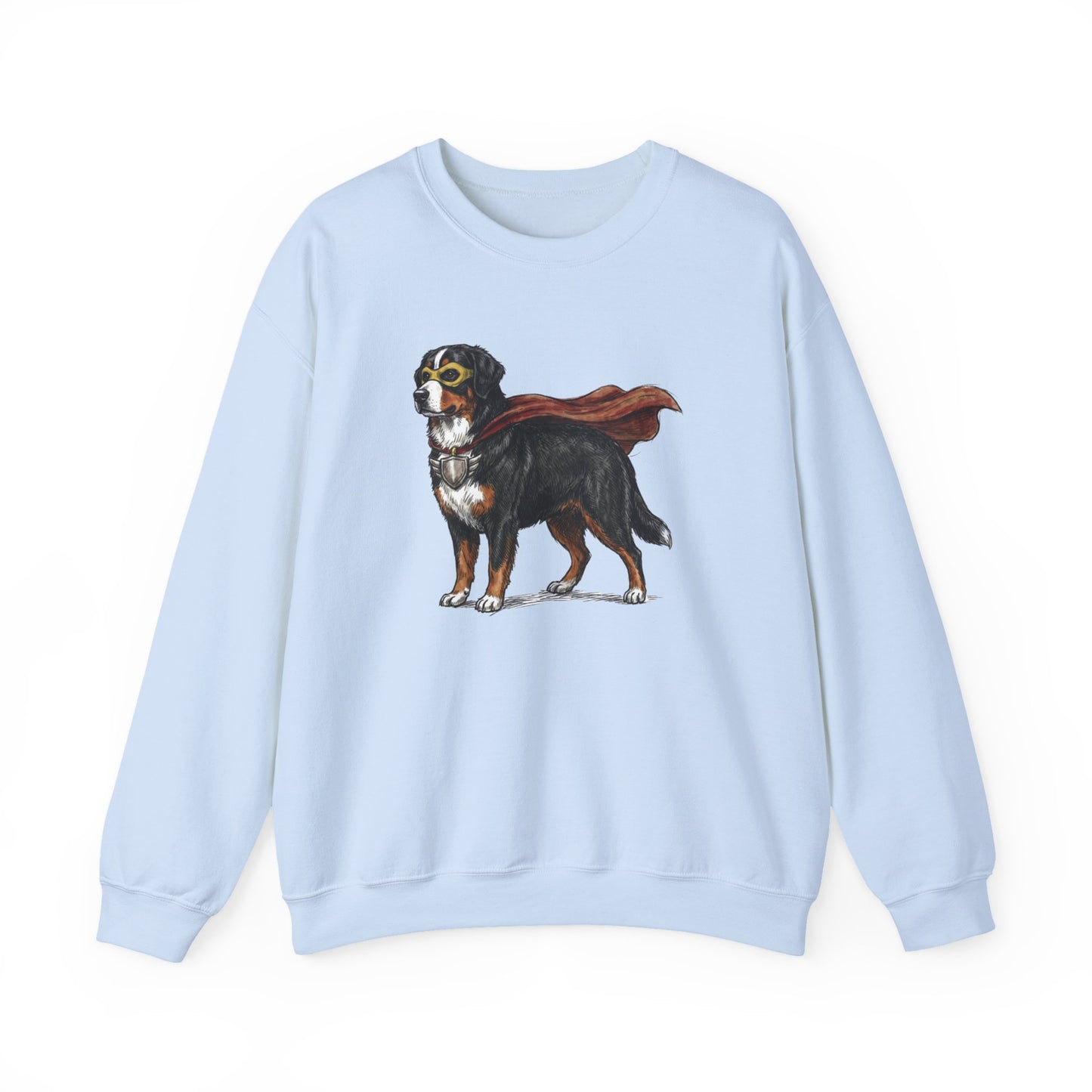 Bernese Mountain Dog Superhero Crewneck Sweatshirt Light Blue