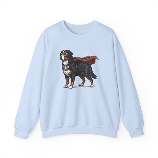 Bernese Mountain Dog Superhero Crewneck Sweatshirt Light Blue