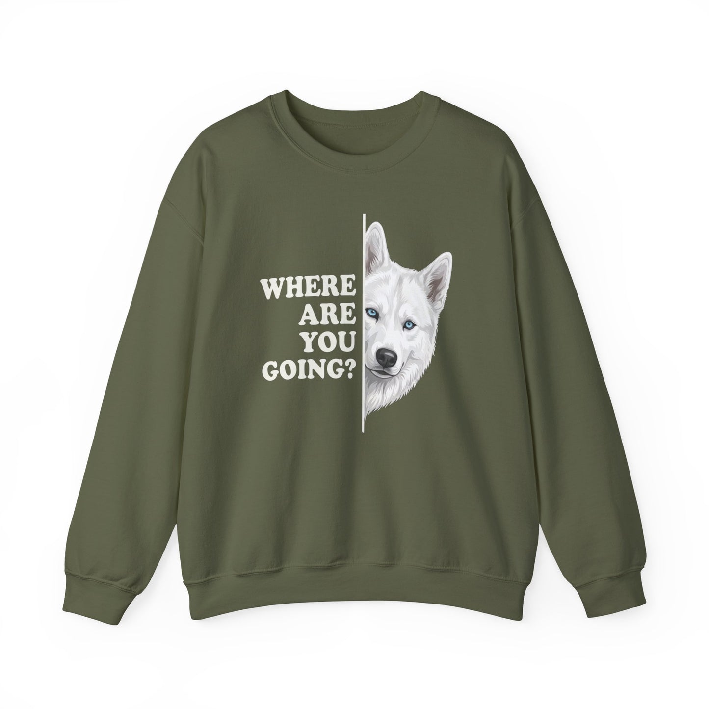 White Husky Alert Crewneck Sweatshirt Military Green
