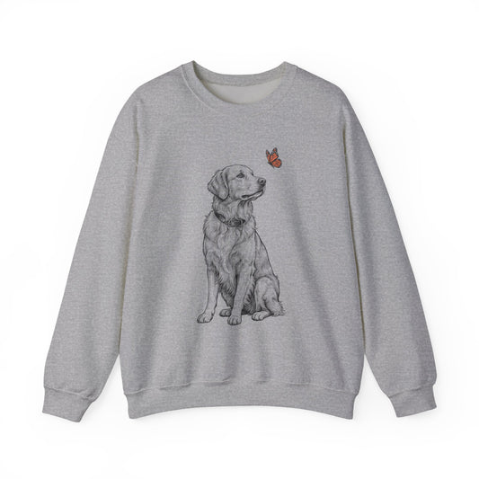 Golden Retriever Butterfly Crewneck Sweatshirt Sport Grey