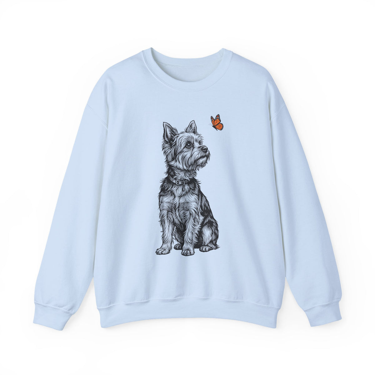 Yorkshire Terrier Butterfly Crewneck Sweatshirt Light Blue
