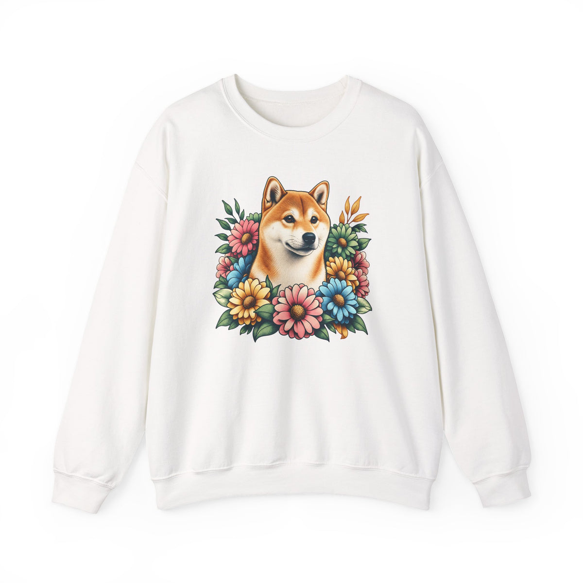 Shiba Inu Flower Wreath Crewneck Sweatshirt