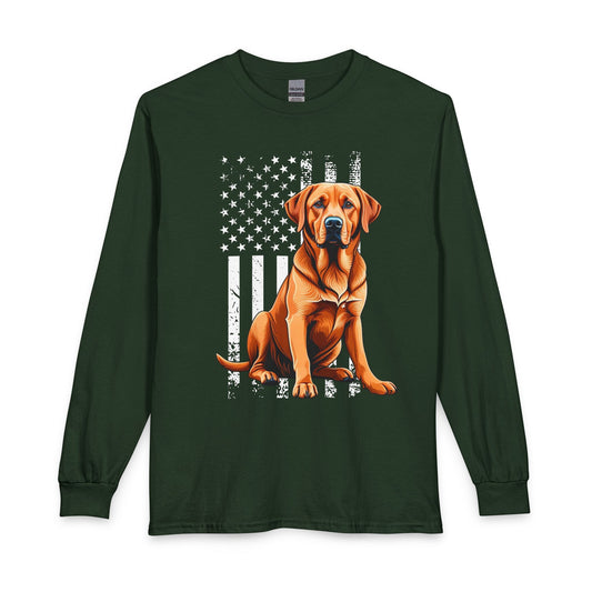 Fox Red Labrador USA Flag Long Sleeve Forest Green