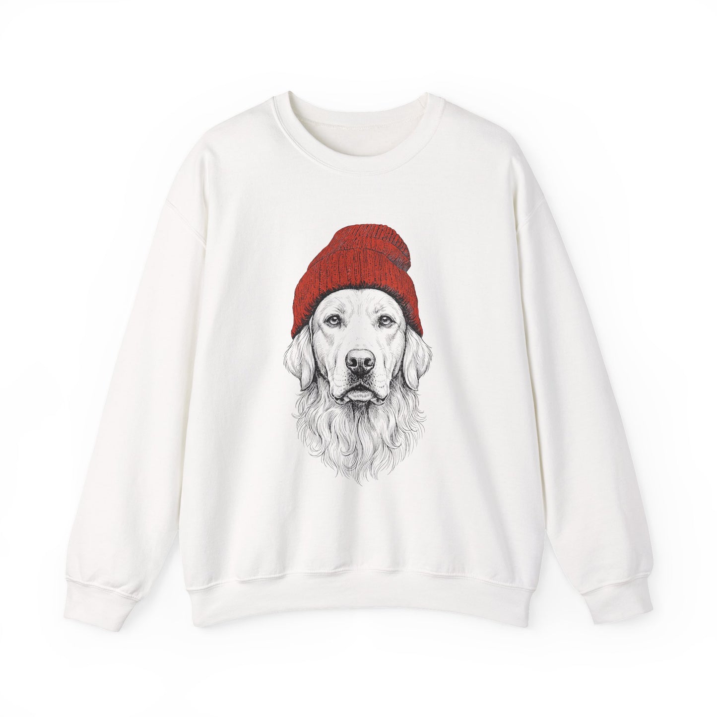 Golden Retriever Beanie Crewneck Sweatshirt White