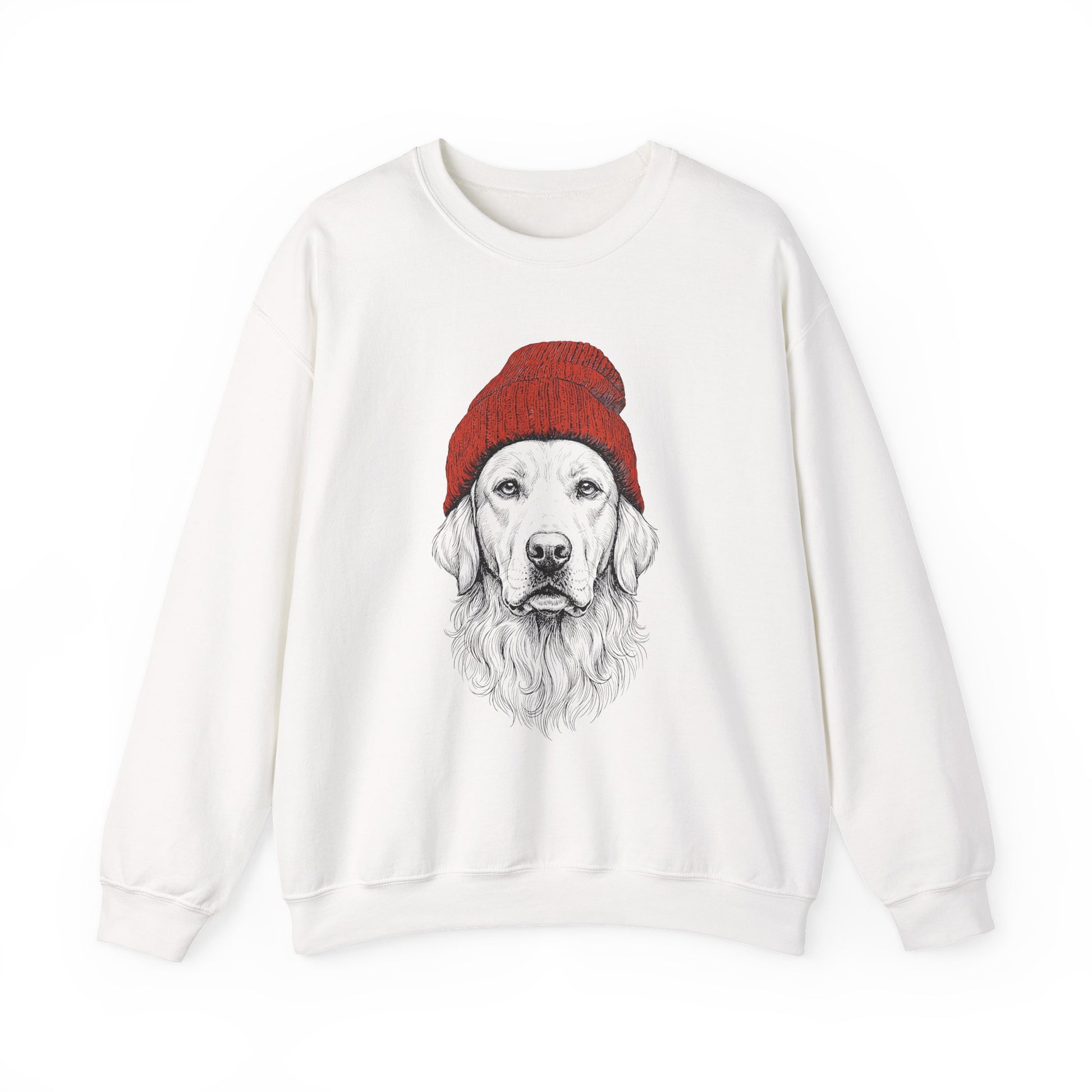 Golden Retriever Beanie Crewneck Sweatshirt White