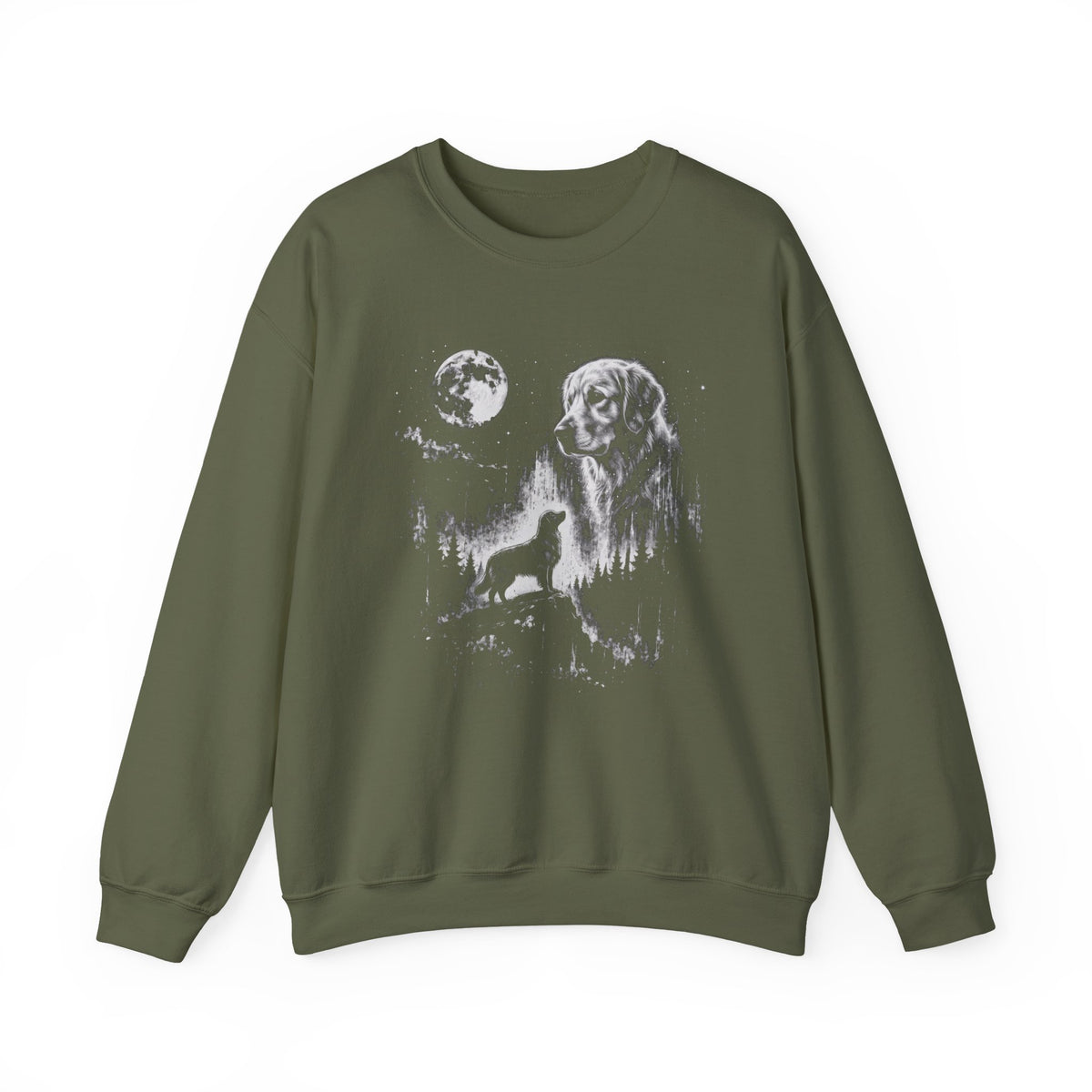 Golden Retriever Moon Crewneck Sweatshirt Military Green
