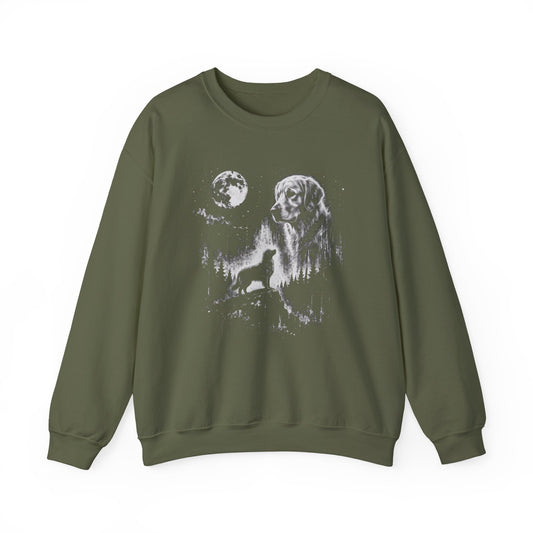 Golden Retriever Moon Crewneck Sweatshirt Military Green