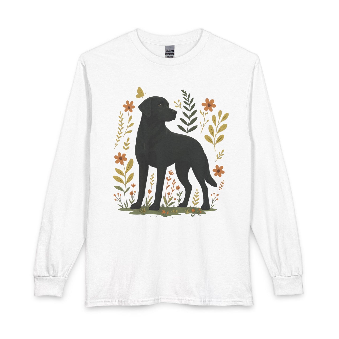 Black Labrador Flower Long Sleeve