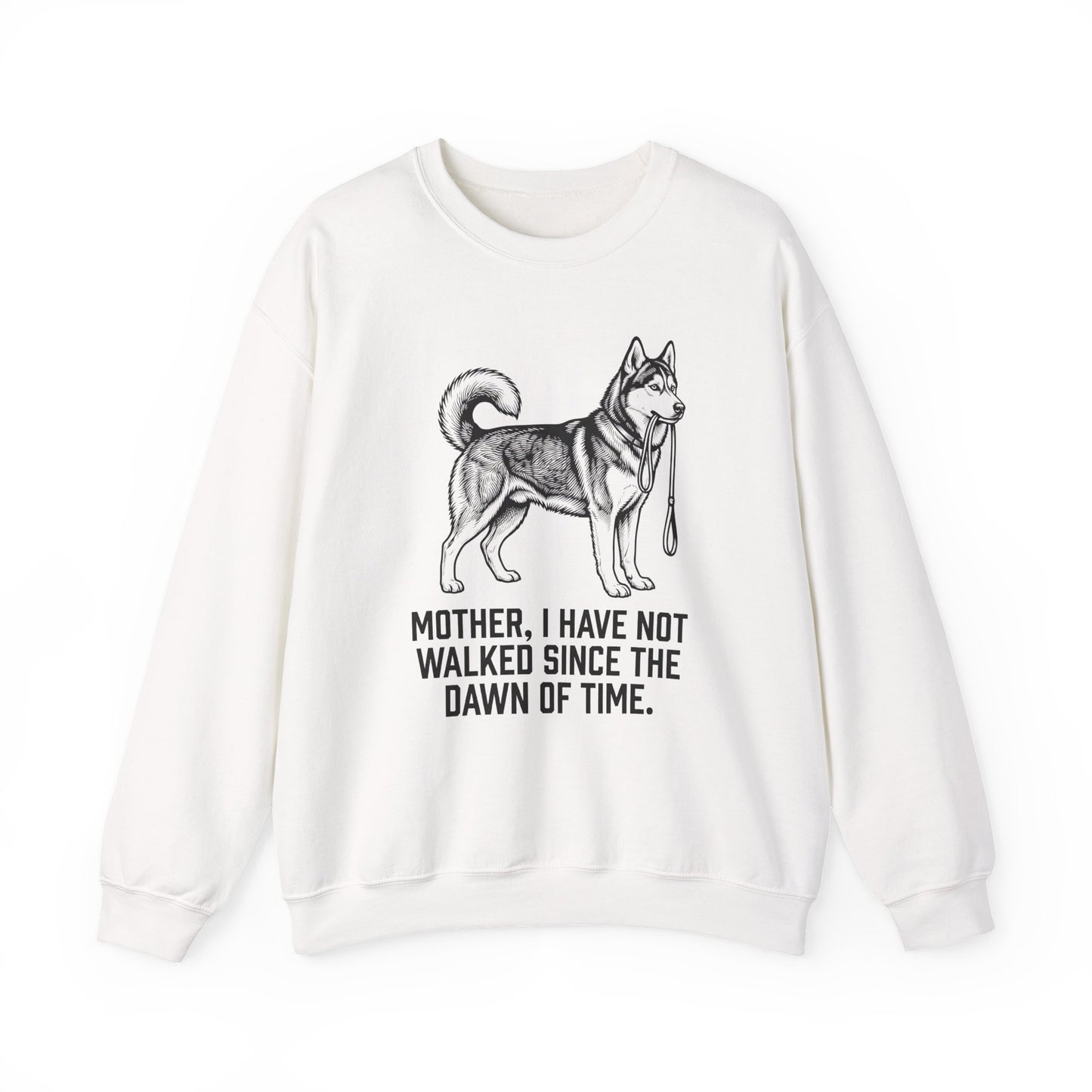 Walking Husky Mother Crewneck Sweatshirt White