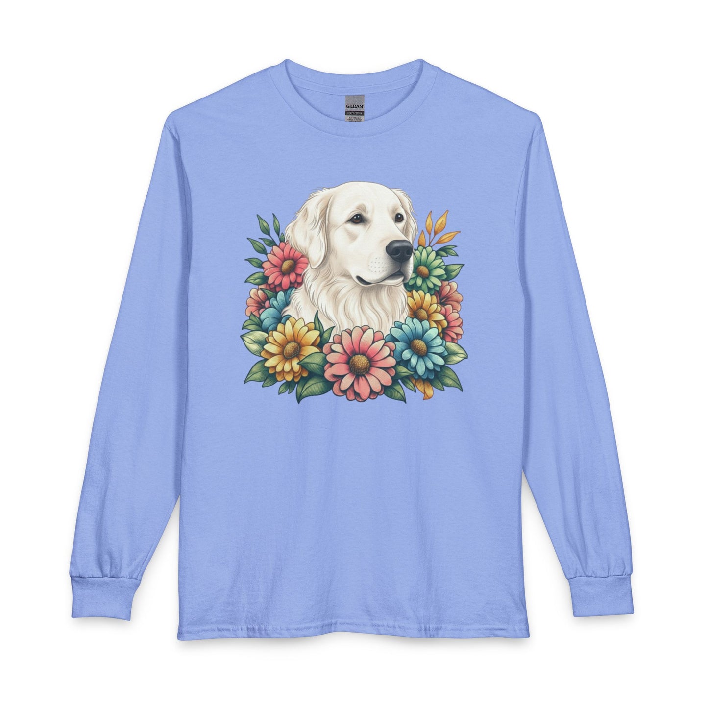 White Golden Retriever Flower Long Sleeve