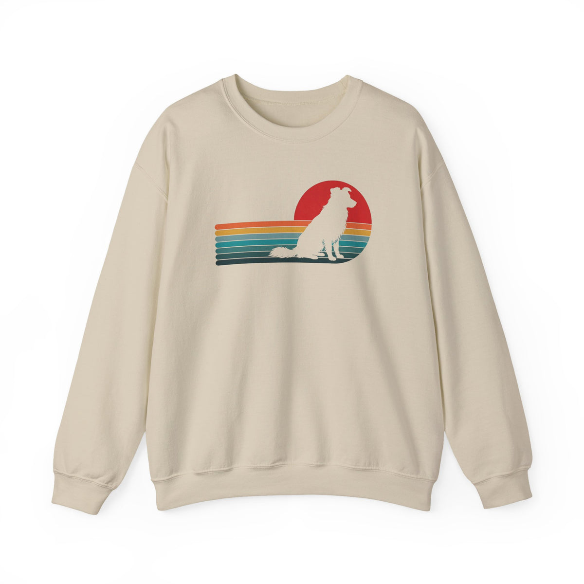 Border Collie Retro Crewneck Sweatshirt Sand