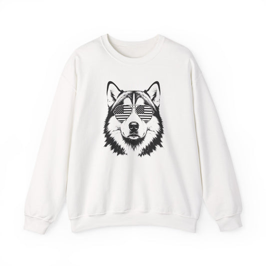 Alaskan Malamute Flag Shades Crewneck Sweatshirt White