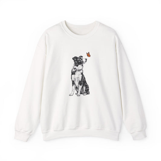 Border Collie Butterfly Crewneck Sweatshirt White