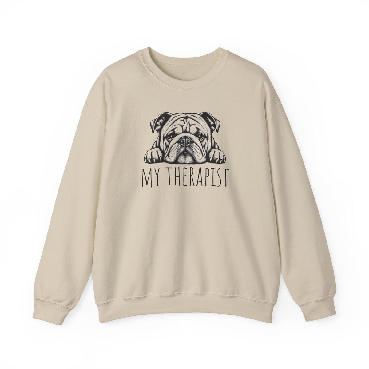 English Bulldog My Therapist Crewneck Sweatshirt Sand